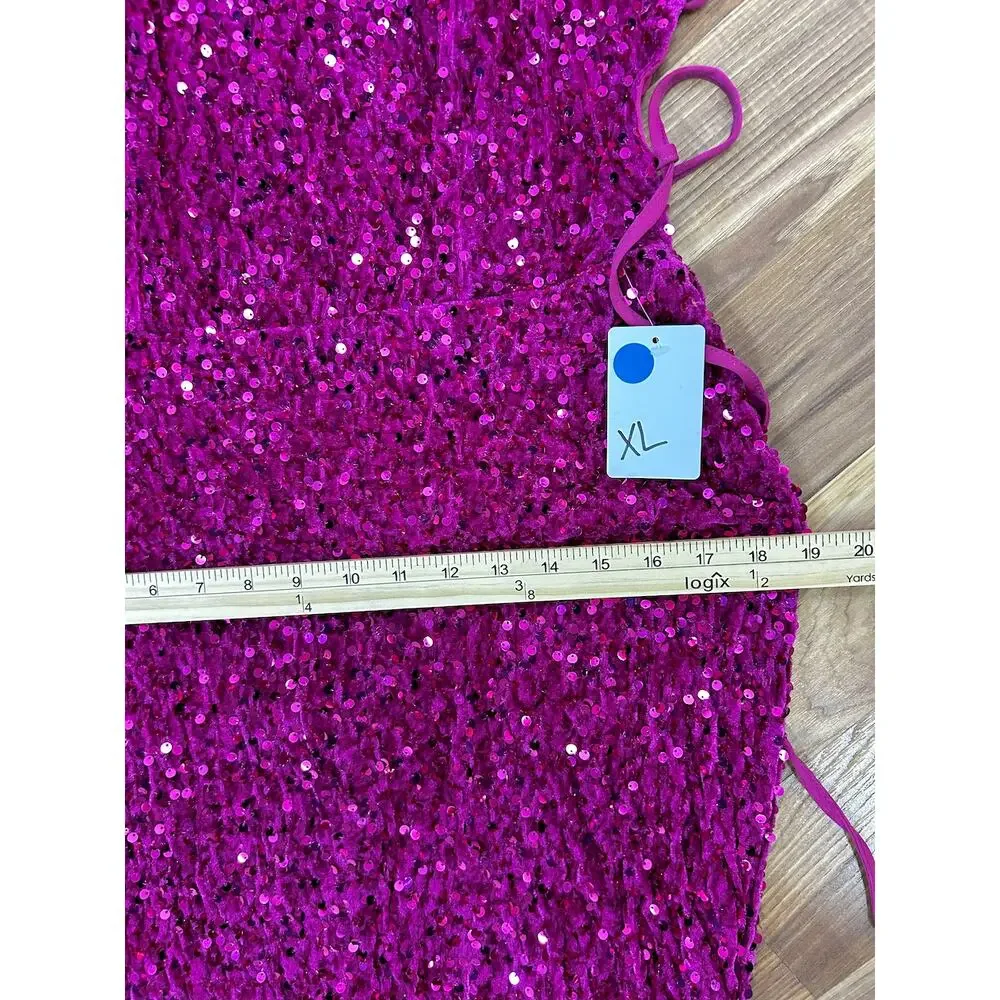 Fuchsia Sequin Mermaid XL Gown Lace Up Back Formal Prom Evening Dress - Picture 5 of 7